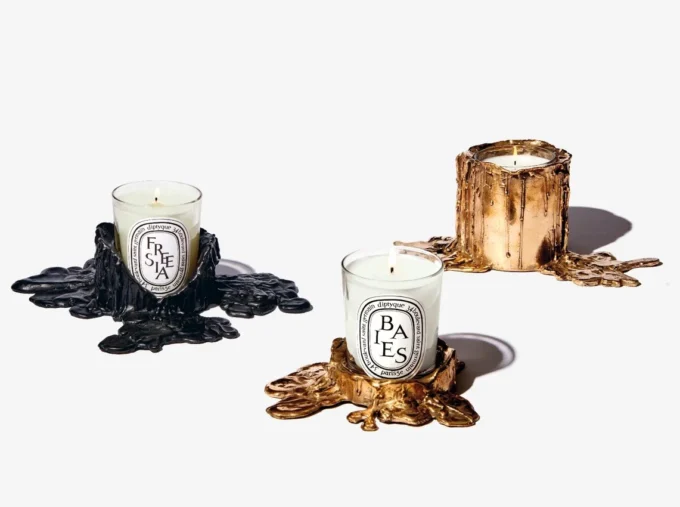 Piccolo portacandela in bronzo dorato – per candele classiche