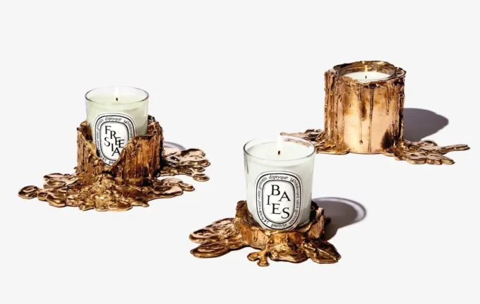 Piccolo portacandela in bronzo dorato – per candele classiche