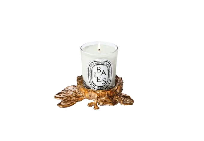Piccolo portacandela in bronzo dorato – per candele classiche